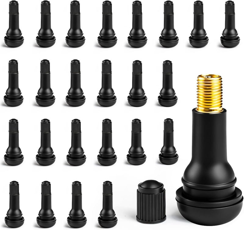 caqeg 25pcs TR414 Tire Valve Stem Rubber Snap-in Valves, Tubeless Valve Stems Suit for 0.453 inch Rim Holes on Standard Vehicle Tires - Image 1
